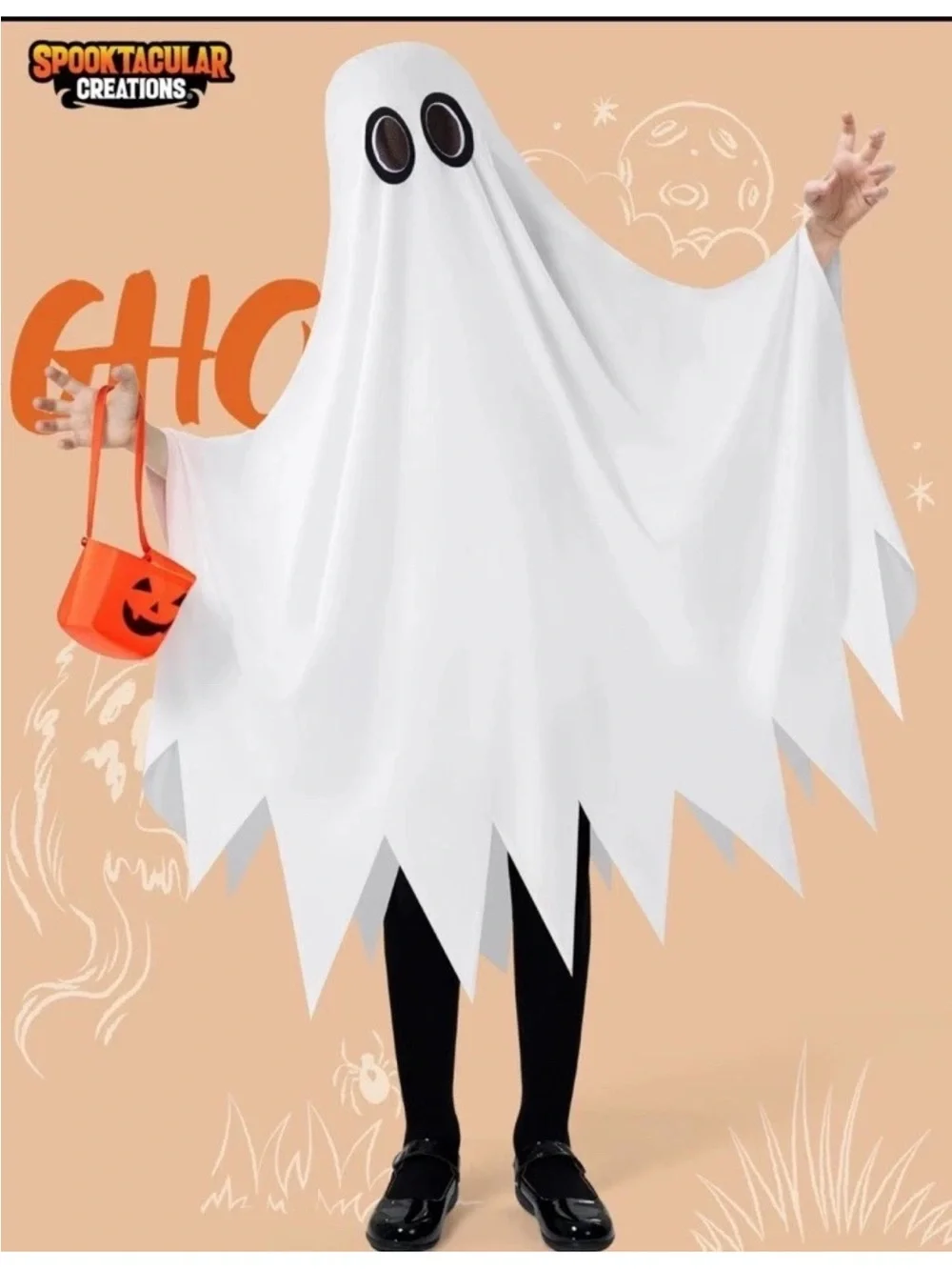 Spooktacular Creations Kids White Ghost Costume with Pumpkin Bag